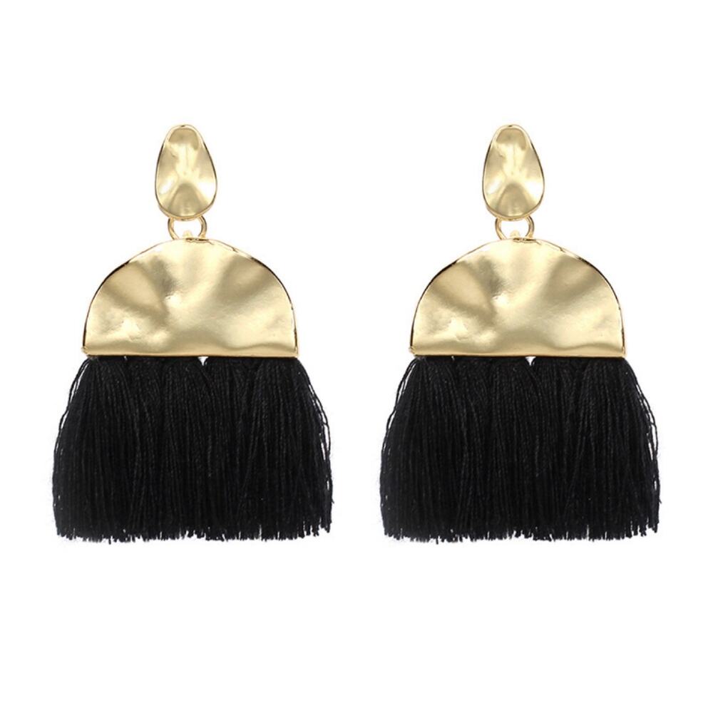 Gold and Black Tassel Earrings